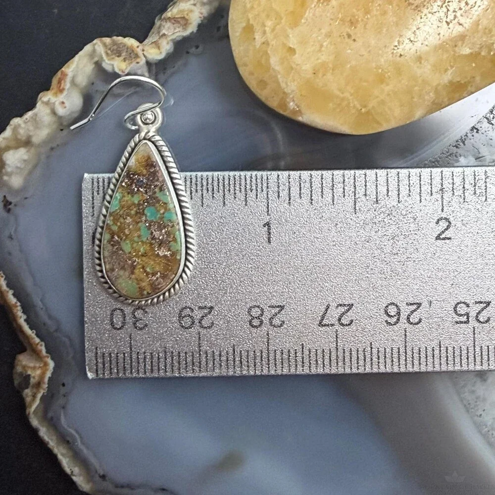 Sterling Southwestern Style Teardrop Royston Turquoise Dangle Earrings For Women